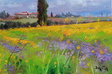 Load image into Gallery viewer, Tuscany painting, by Andrea Borella painter, &quot;Countryside with yellow flowers&quot;,Italy Toscana landscape
