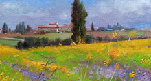 Load image into Gallery viewer, Tuscany painting, by Andrea Borella painter, &quot;Countryside with yellow flowers&quot;,Italy Toscana landscape
