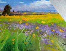 Load image into Gallery viewer, Tuscany painting, by Andrea Borella painter, &quot;Countryside with yellow flowers&quot;,Italy Toscana landscape
