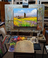 Load image into Gallery viewer, Tuscany painting, by Andrea Borella painter, &quot;Countryside with yellow flowers&quot;,Italy Toscana landscape
