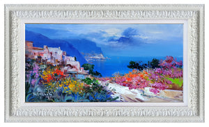 Amalfitan Coast painting,"Road towards Amalfi" by Mario Smeraglia,Italian painter,original Italy landscape (copia)