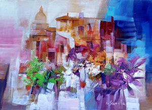 Amalfitan Coast painting ,by Mario Smeraglia "A multicolored village", original,Italian seaside (copia)