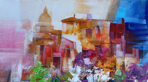 Amalfitan Coast painting ,by Mario Smeraglia "A multicolored village", original,Italian seaside (copia)