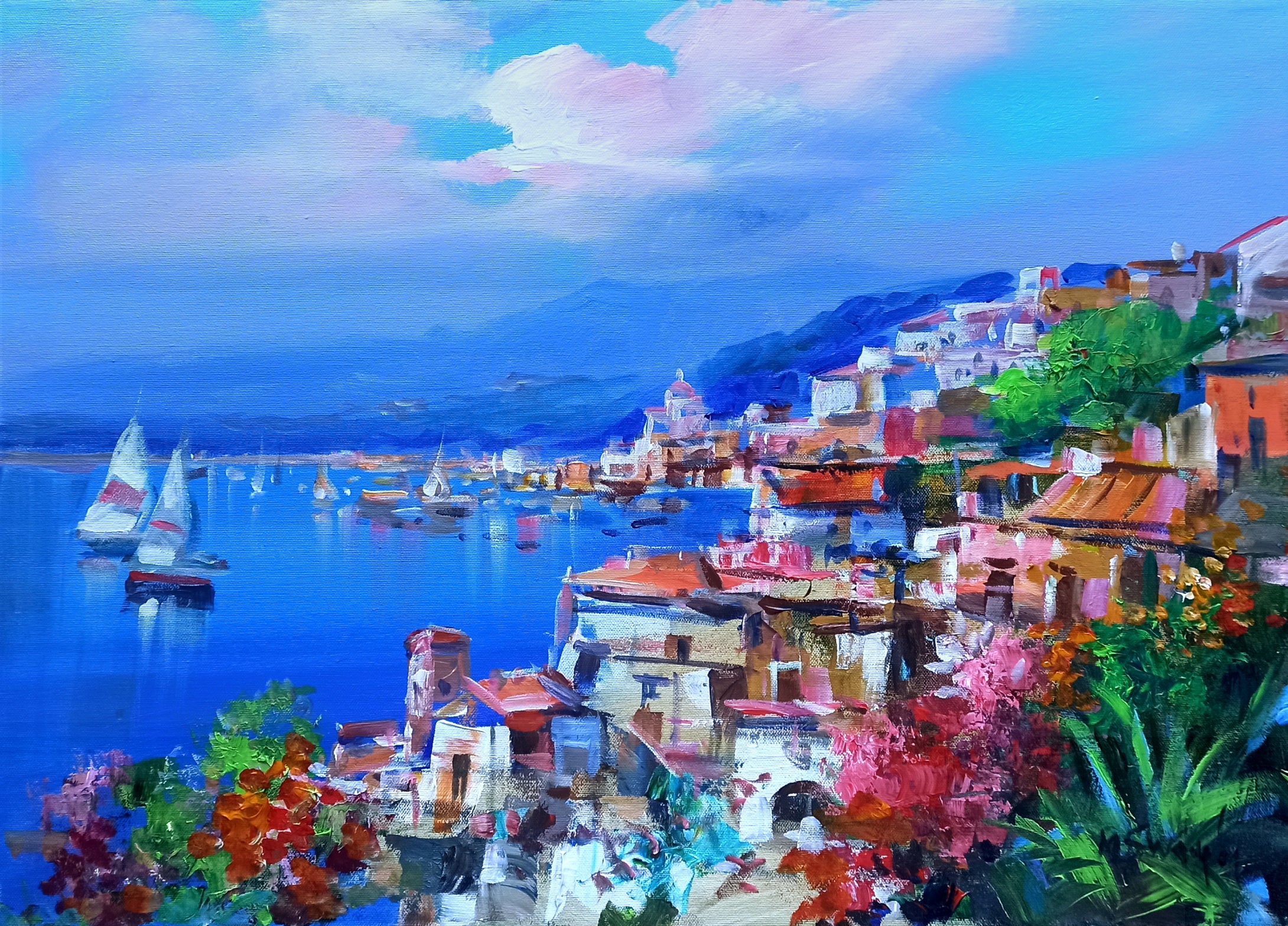 Amalfitan Coast painting ,by Mario Smeraglia 