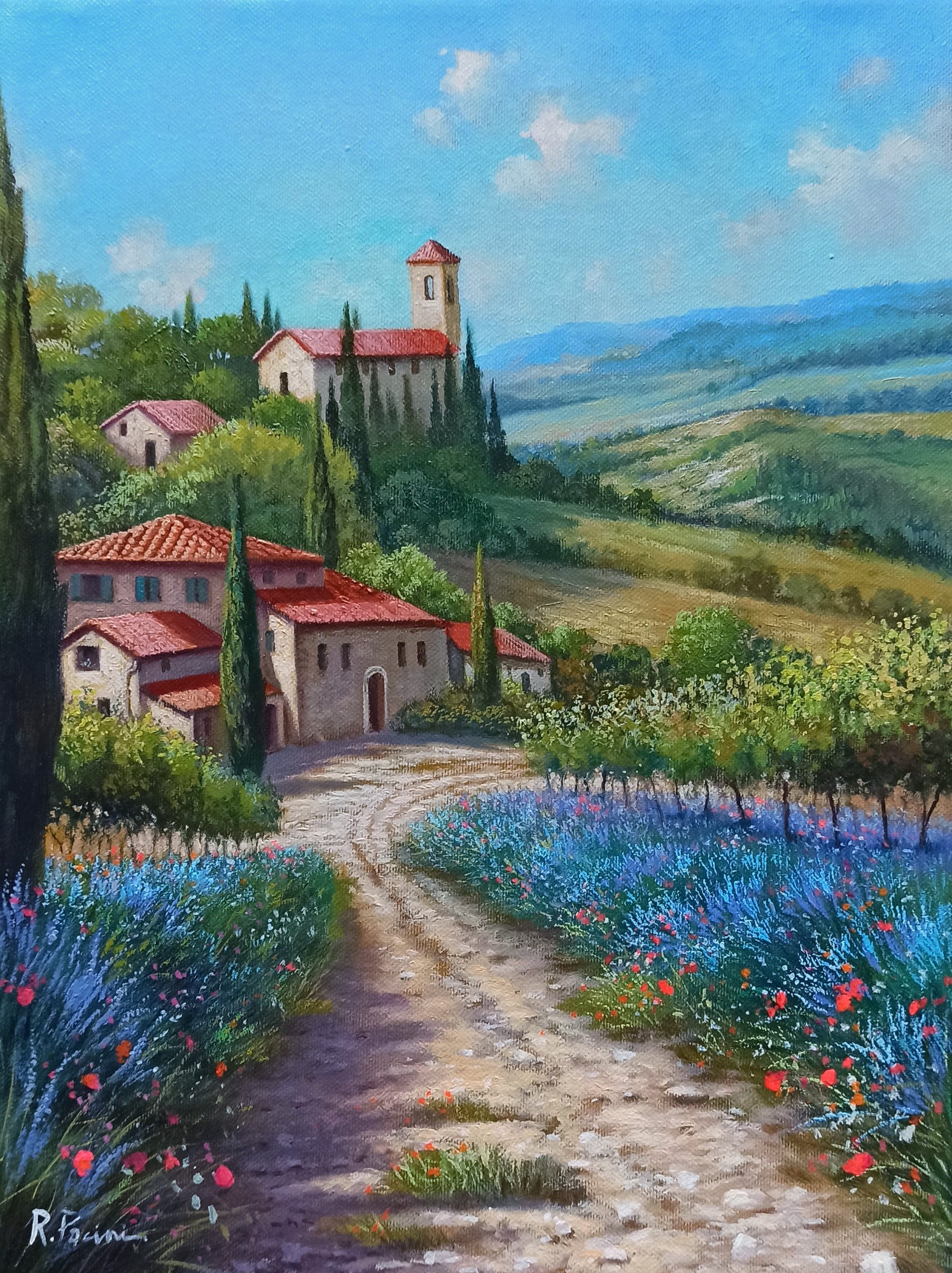 Tuscany painting landscape by Raimondo Pacini 