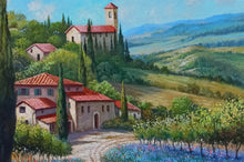 Load image into Gallery viewer, Tuscany painting landscape by Raimondo Pacini &quot;The lavender field &quot; Toscana artwork impressionist oil canvas
