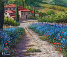 Load image into Gallery viewer, Tuscany painting landscape by Raimondo Pacini &quot;The lavender field &quot; Toscana artwork impressionist oil canvas
