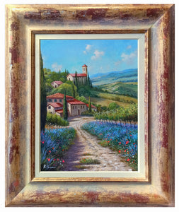 Tuscany painting landscape by Raimondo Pacini "The lavender field " Toscana artwork impressionist oil canvas