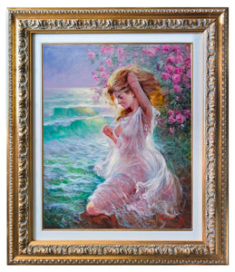 Italian painting Domenico Ronca painter "Sensuality - Sea & Roses" oil canvas original Italian artwork