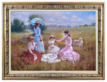 Load image into Gallery viewer, Italian painting by Domenico Ronca painter &quot;Picnic for women only&quot; original oil on canvas artwork
