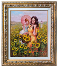 Load image into Gallery viewer, Italian painting by Domenico Ronca painter &quot;Girls between sunflowers&quot; oil canvas original Italian artwork
