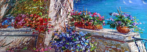 Capri painting by Domenico Caiazza "Terrace with flowers" oil canvas original