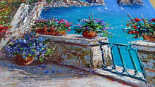 Load image into Gallery viewer, Capri painting by Domenico Caiazza &quot;Terrace with flowers&quot; oil canvas original
