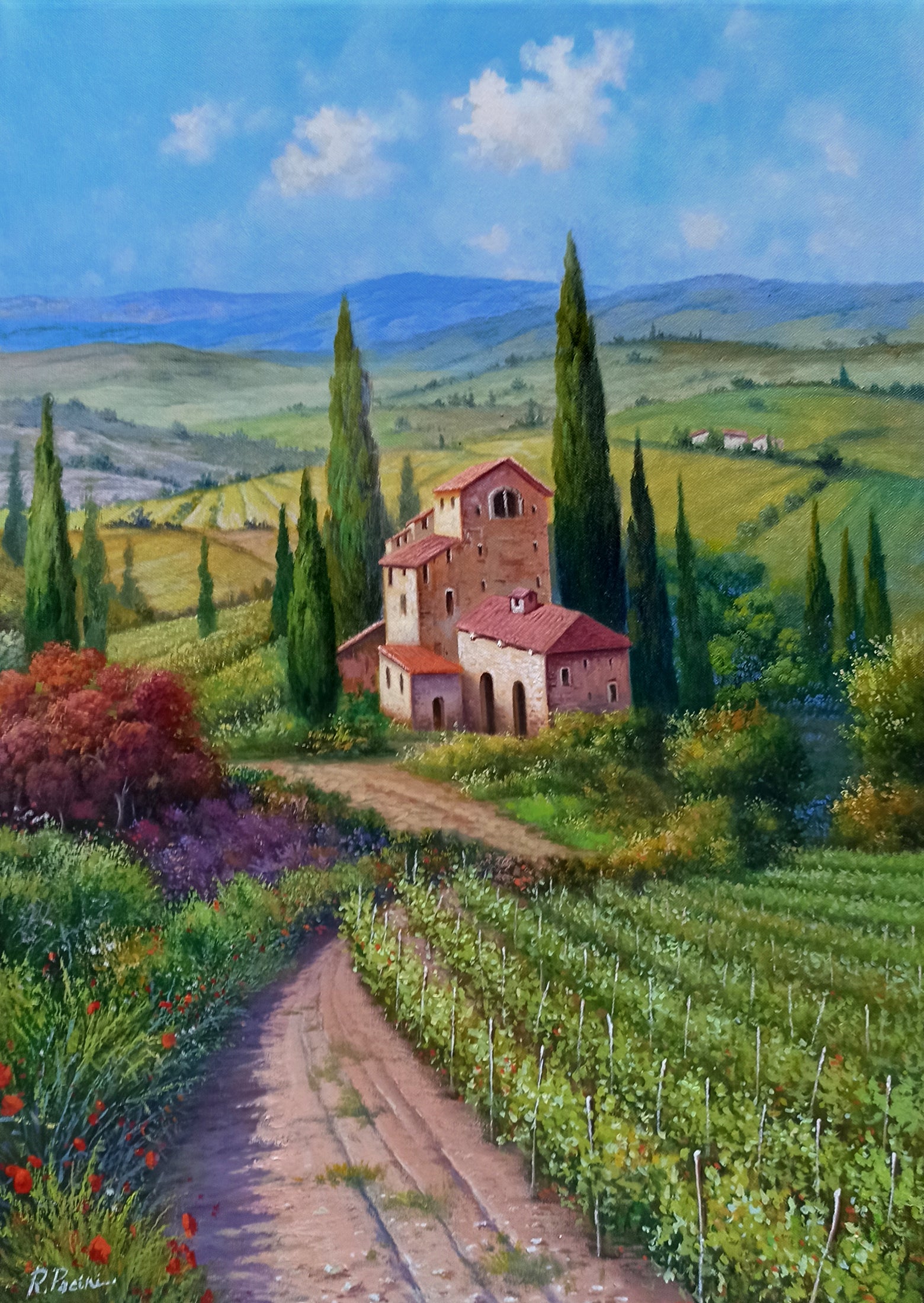 Tuscany painting landscape by Raimondo Pacini 