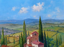 Load image into Gallery viewer, Tuscany painting landscape by Raimondo Pacini &quot;The wine valley&quot; Toscana artwork impressionist oil canvas
