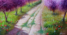 Load image into Gallery viewer, Tuscany painting by Raimondo Pacini painter &quot;Path between peach tree&quot; landscape Toscana artwork
