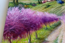 Load image into Gallery viewer, Tuscany painting by Raimondo Pacini painter &quot;Path between peach tree&quot; landscape Toscana artwork
