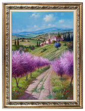 Load image into Gallery viewer, Tuscany painting by Raimondo Pacini painter &quot;Path between peach tree&quot; landscape Toscana artwork
