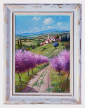 Load image into Gallery viewer, Tuscany painting by Raimondo Pacini painter &quot;Path between peach tree&quot; landscape Toscana artwork
