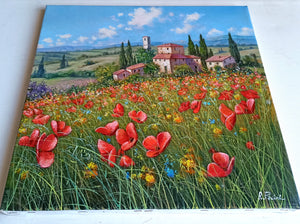 Tuscany painting by Raimondo Pacini "Hill with vineyard" Toscana artwork landscape oil canvas