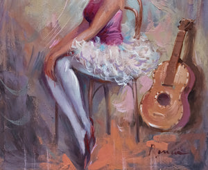 Italian painting Domenico Ronca painter "Ballet dancer & Guitar" little version ballerina oil original artwork