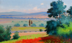 Tuscany painting by Andrea Borella painter "Summer countryside" landscape original canvas artwork Italy