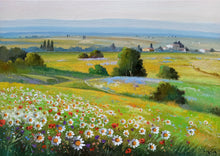 Load image into Gallery viewer, Tuscany painting Andrea Borella painter &quot;Countryside with flowers&quot; landscape original canvas artwork Italy

