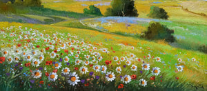 Tuscany painting Andrea Borella painter "Countryside with flowers" landscape original canvas artwork Italy