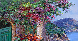 Amalfitan Coast painting by Domenico Caiazza "Flowery panorama" oil canvas original