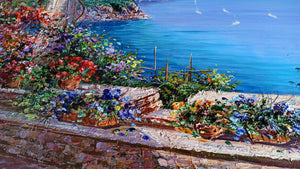 Amalfitan Coast painting by Domenico Caiazza "Flowery panorama" oil canvas original