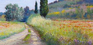 Tuscany painting Biagio Chiesi painter "Little country road" original Italian landscape Toscana