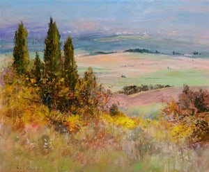 Tuscany painting Biagio Chiesi painter "Autumn landscape" original Italian artwork Toscana