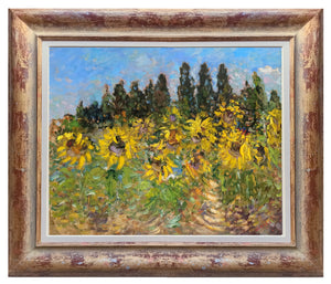Tuscany painting Biagio Chiesi painter "Dance of sunflowers" original landscape artwork Italy