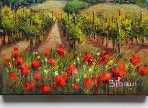 Tuscany painting Bruno Chirici "Village with flowery vineyard" Toscana artwork landscape oil canvas