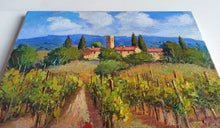 Load image into Gallery viewer, Tuscany painting Bruno Chirici &quot;Village with flowery vineyard&quot; Toscana artwork landscape oil canvas
