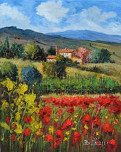 Load image into Gallery viewer, Tuscany painting by Bruno Chirici &quot;Flowery countryside&quot; original oil artwork on canvas
