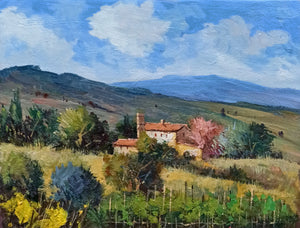 Tuscany painting by Bruno Chirici "Flowery countryside" original oil artwork on canvas