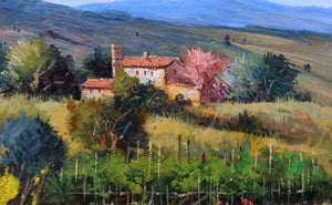 Tuscany painting by Bruno Chirici "Flowery countryside" original oil artwork on canvas