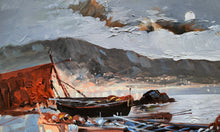 Load image into Gallery viewer, Southern Italy painting &quot;Boats at rest&quot; oil canvas original painter Vittorio Colucci Italian seaside
