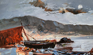 Southern Italy painting "Boats at rest" oil canvas original painter Vittorio Colucci Italian seaside