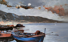 Load image into Gallery viewer, Southern Italy painting &quot;Boats at rest&quot; oil canvas original painter Vittorio Colucci Italian seaside
