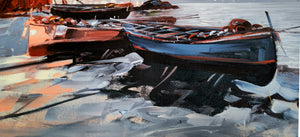 Southern Italy painting "Boats at rest" oil canvas original painter Vittorio Colucci Italian seaside