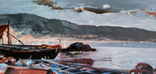 Load image into Gallery viewer, Southern Italy painting &quot;Boats at rest&quot; oil canvas original painter Vittorio Colucci Italian seaside
