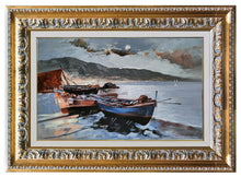 Load image into Gallery viewer, Southern Italy painting &quot;Boats at rest&quot; oil canvas original painter Vittorio Colucci Italian seaside
