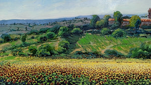 Tuscany painting by Roberto Gai "Sunflowers field" Toscana artwork landscape oil canvas