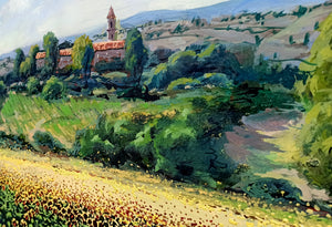 Tuscany painting by Roberto Gai "Sunflowers field" Toscana artwork landscape oil canvas