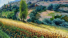 Load image into Gallery viewer, Tuscany painting by Roberto Gai &quot;Sunflowers field&quot; Toscana artwork landscape oil canvas
