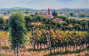 Tuscany painting by Roberto Gai "Flowering in the vineyard" Toscana artwork landscape oil canvas