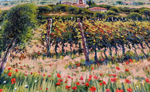 Tuscany painting by Roberto Gai "Flowering in the vineyard" Toscana artwork landscape oil canvas
