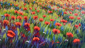 Tuscany painting by Roberto Gai "Expanse of red poppies" Toscana artwork landscape oil canvas